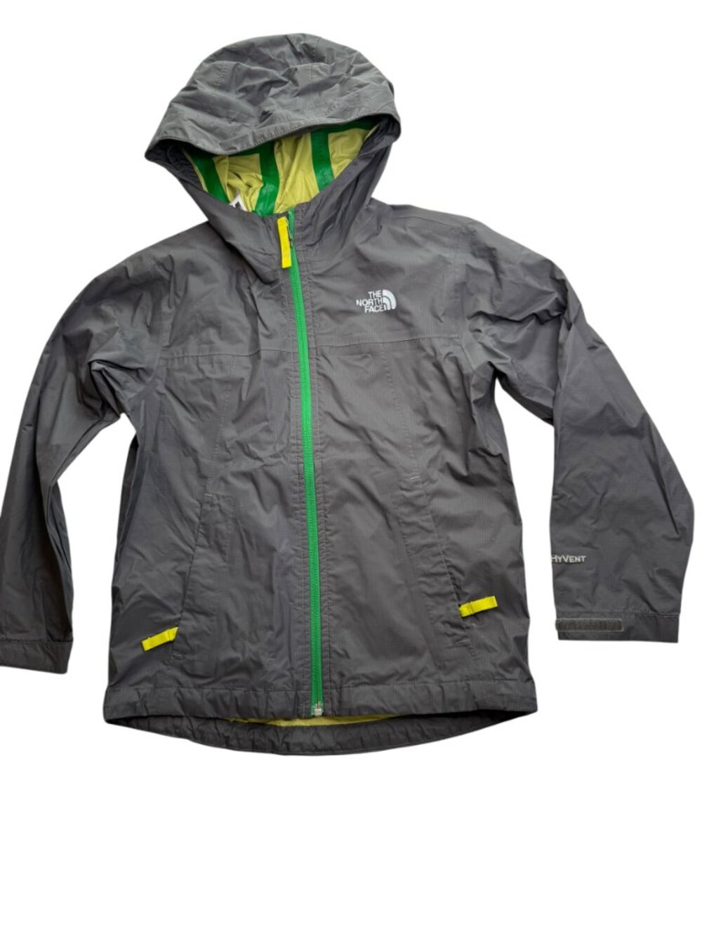 the North Face Kid's Boy's Raincoat Rain Jacket Gray Hooded Full Zip Boy's 7/8 S